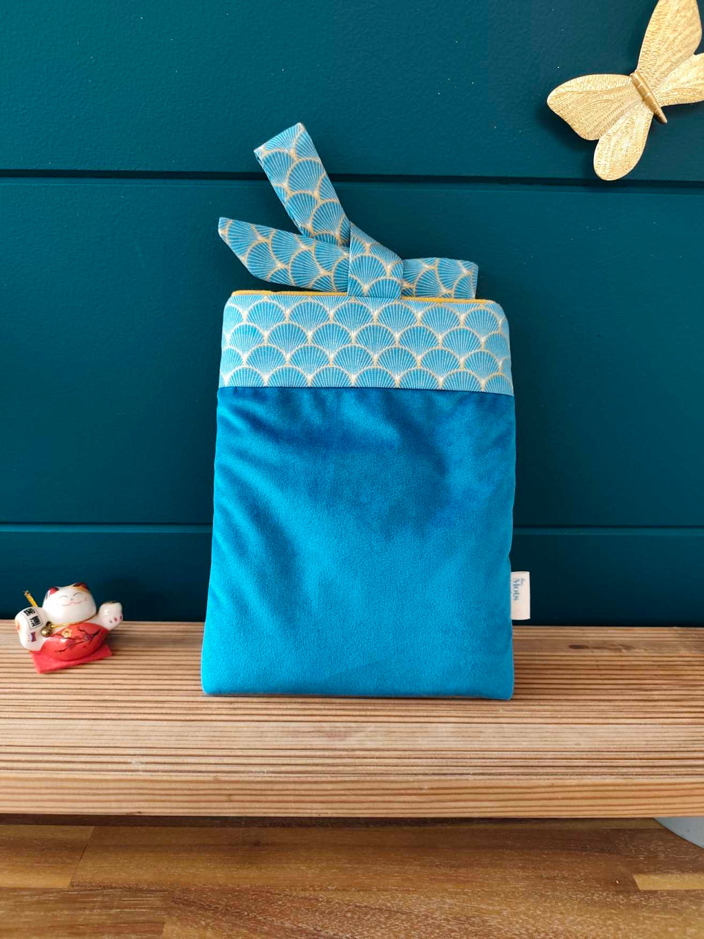 Des Mots dans du Velours Pochettes livre à RUBANS Velours Bleu artisanat france 