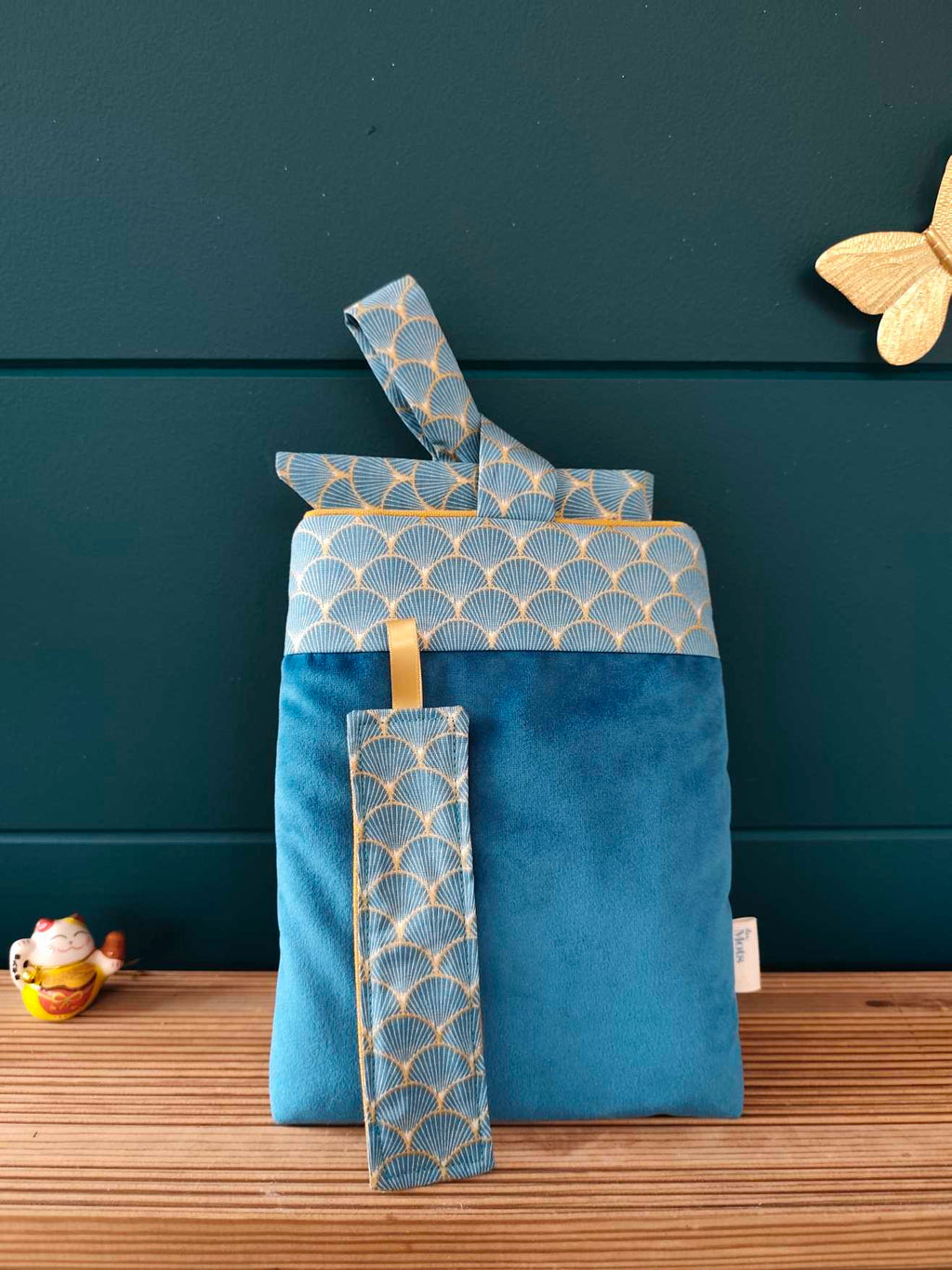 Des Mots dans du Velours Pochettes livre à RUBANS Velours Bleu artisanat france 