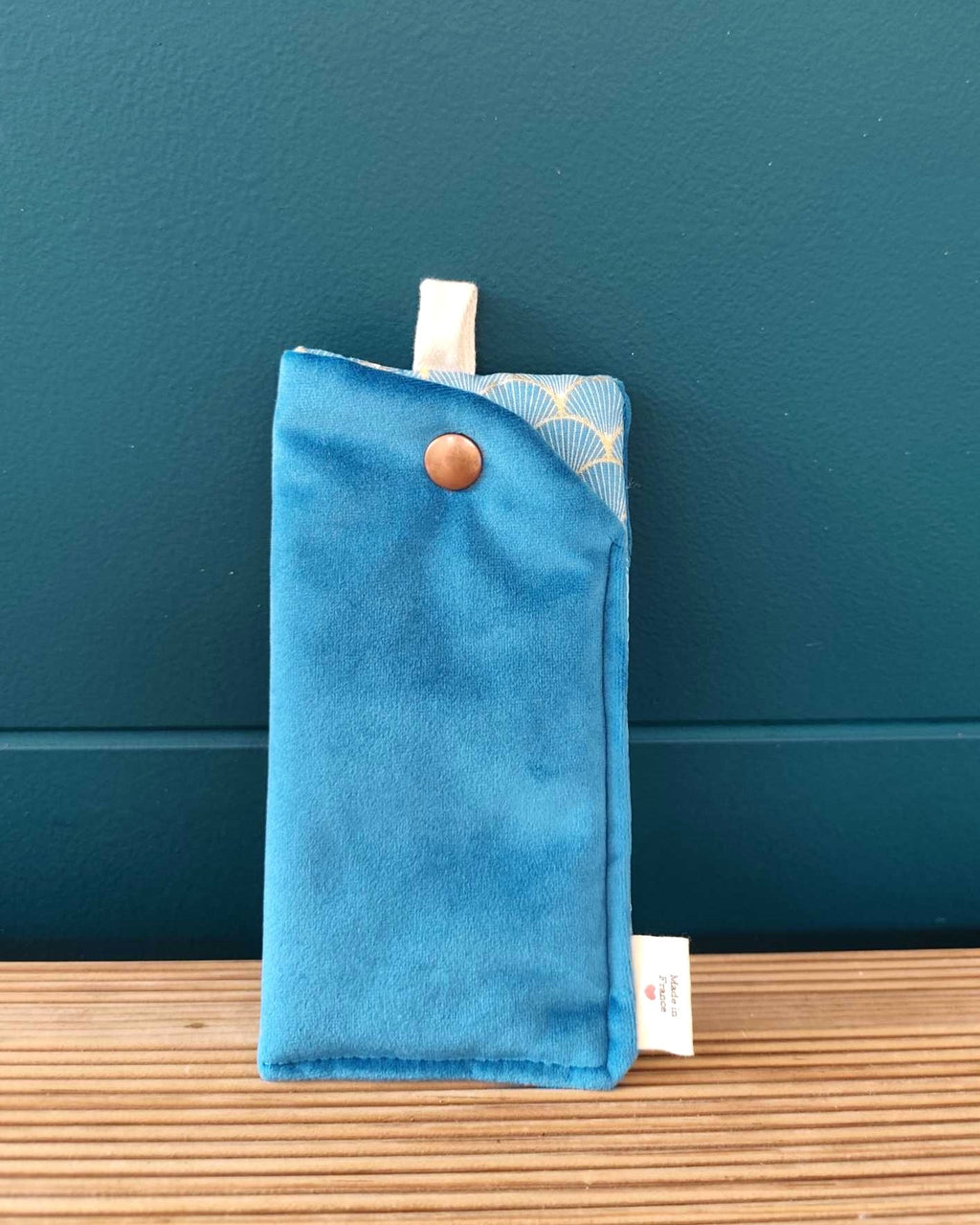 Pochette livre Etui lunettes Velours des mots dans du velours Bleu Japon artisanat francais