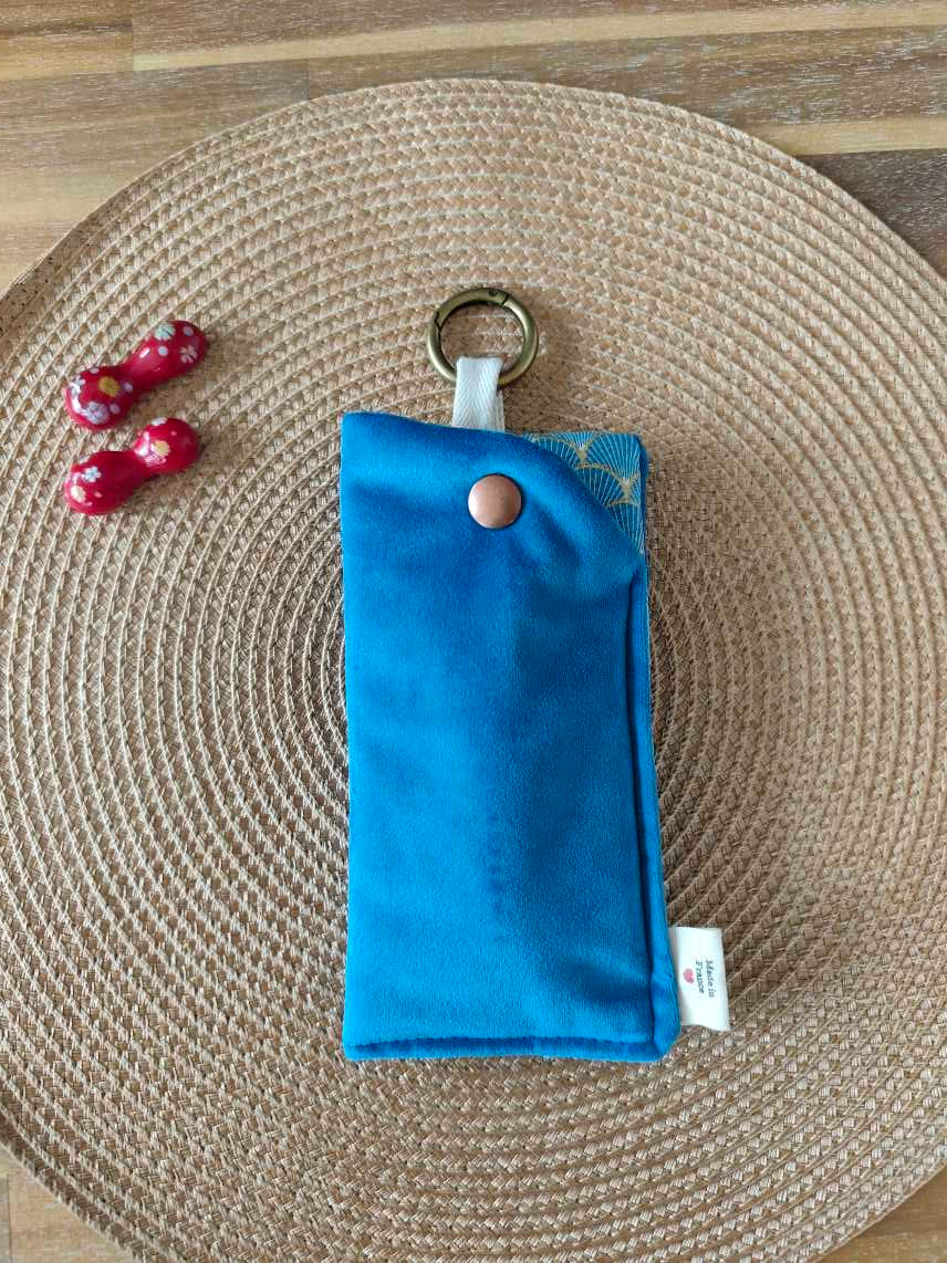 Pochette livre Etui lunettes Velours des mots dans du velours Bleu Japon artisanat francais