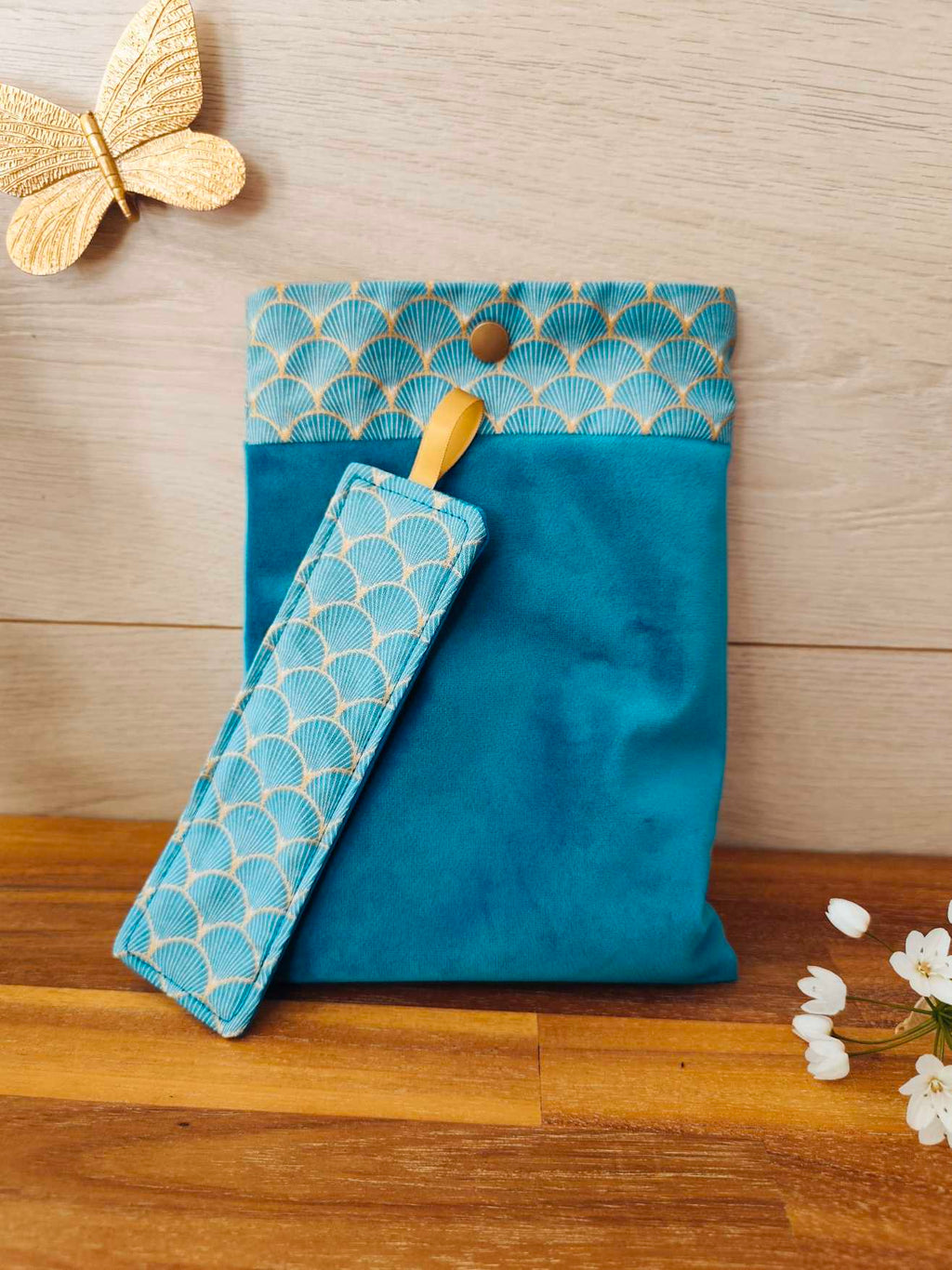 Pochettes de livre à bouton pression - Collection "Bleu Japon"