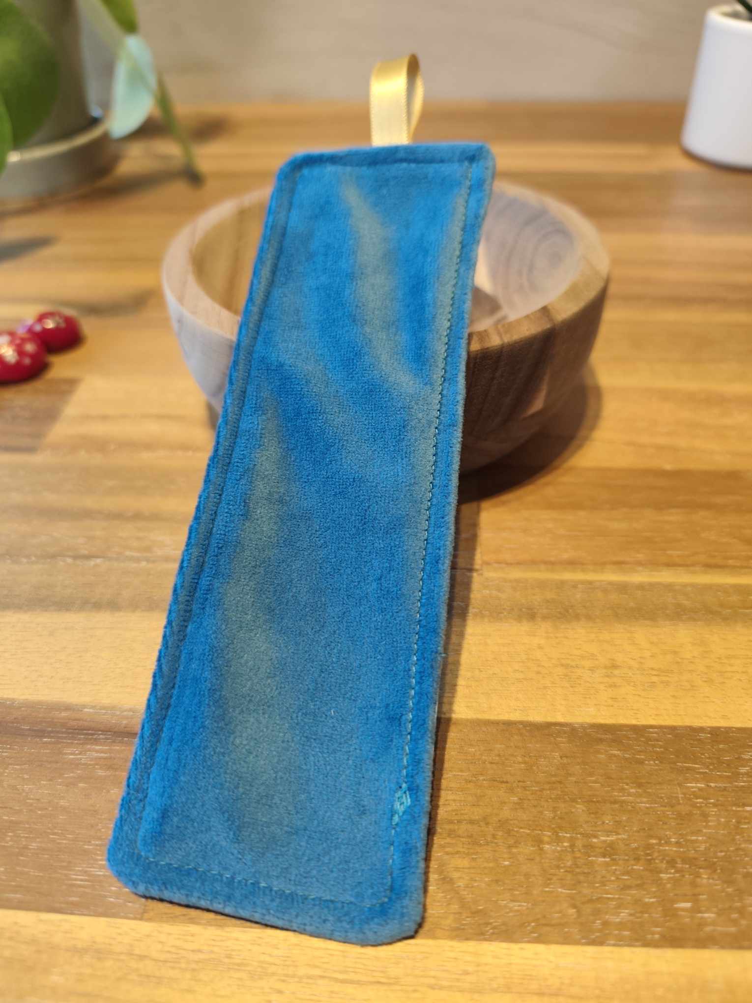 Pochette Livre Mots dans du Velours, marque page , bleu,  artisanat Français