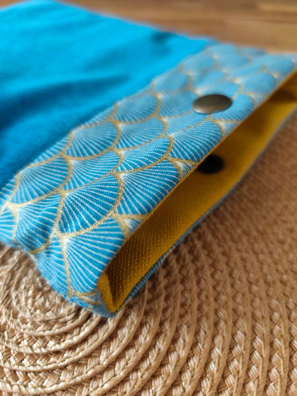 Des Mots dans du Velours Pochettes livre à bouton PRESSION Velours Bleu artisanat france 