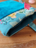 Pochette et protege Livre à Rubans en velours Vert bleu exotique, Des Mots dans du Velours, fabrication france, artisanat, marque page