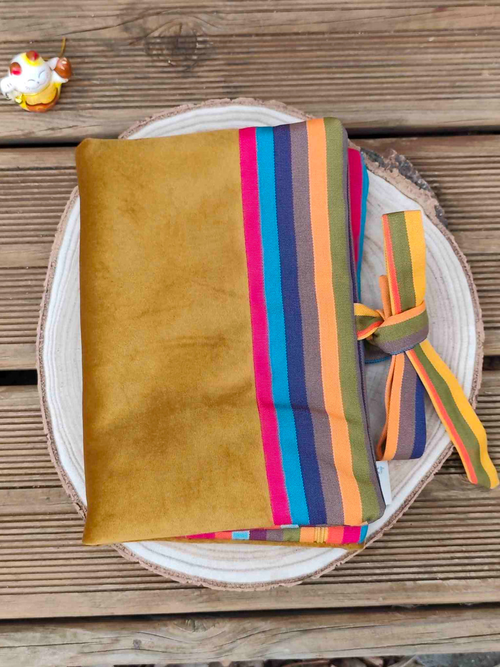 Pochette Livre Trio MOts dans du Velours, protege livre carnet trousse velours chic